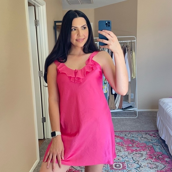 Mini Hot Pink Slip Dress - Picture 4 of 9